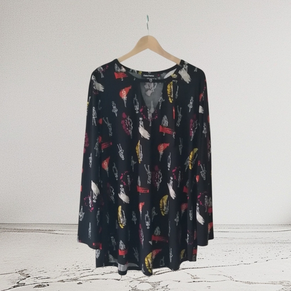 Claire France Tops - Claire's Black Top with Multicolor Abstract Design